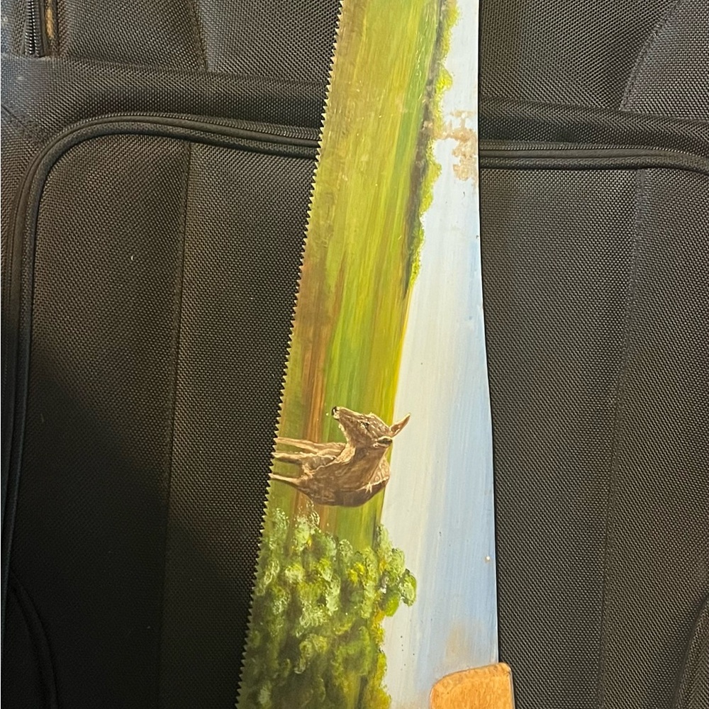Hand-Painted Saw with Deer and Landscape